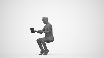 3D human model man casual business, photogrammetry scanned person for archviz, wireframe back view