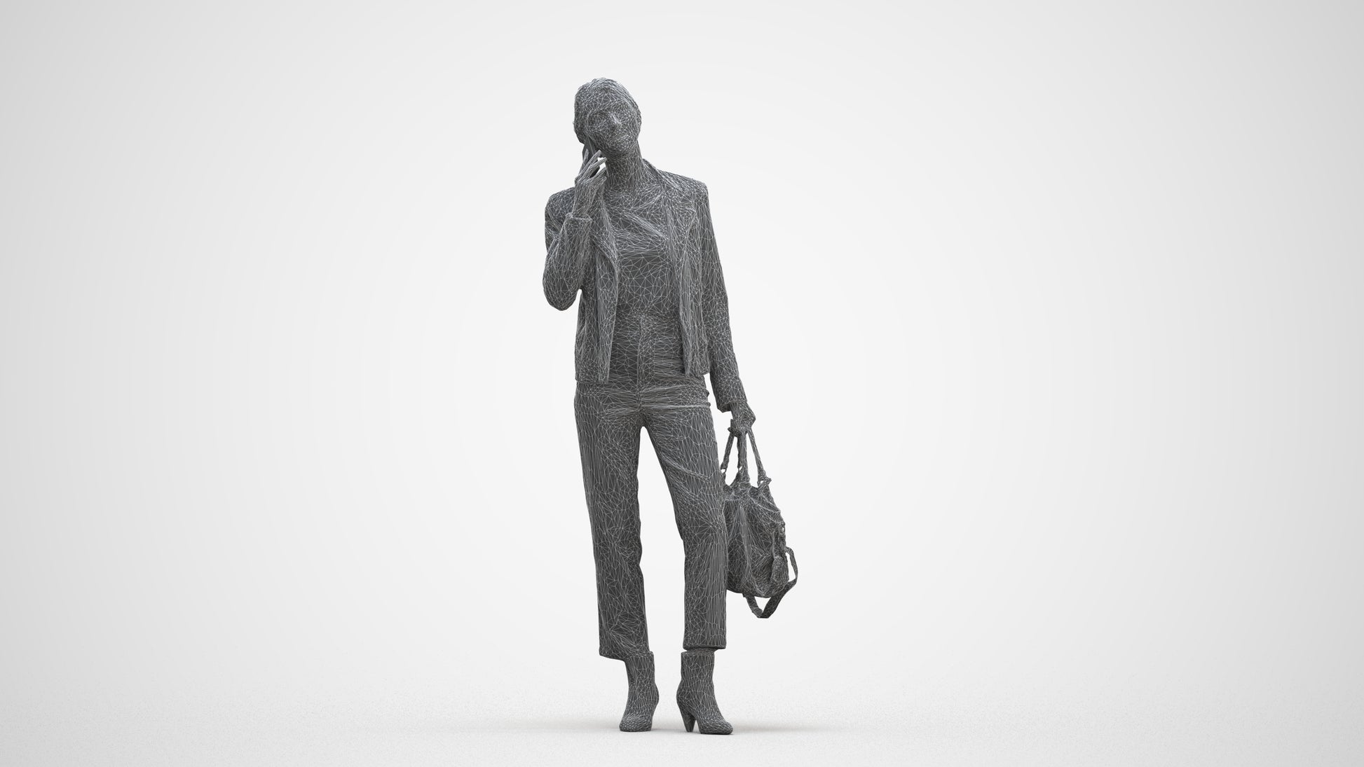 realistic 3D people woman business standing, render-ready for V-Ray and Corona, FBX OBJ, three-quarter front view render
