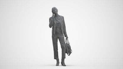 realistic 3D people woman business standing, render-ready for V-Ray and Corona, FBX OBJ, three-quarter front view render
