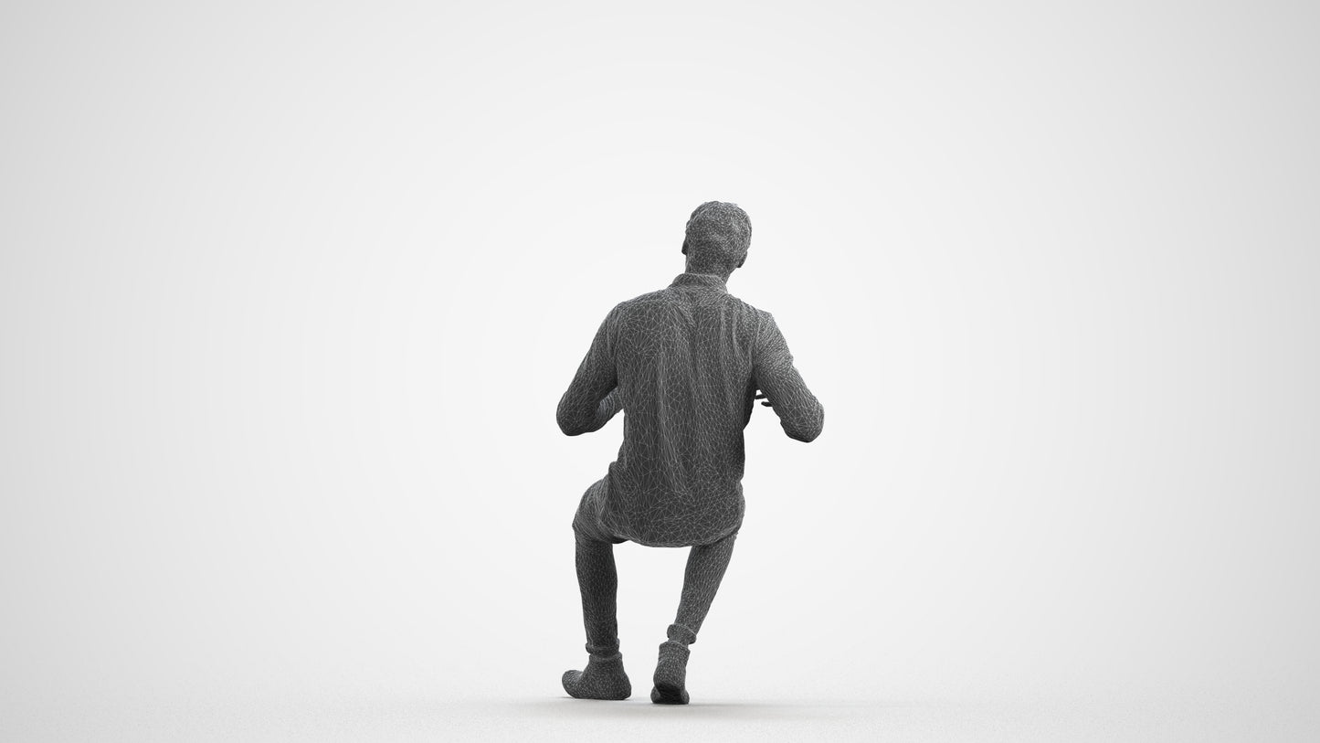 realistic 3D human man casual sitting, archviz people FBX OBJ for Blender, wireframe front view