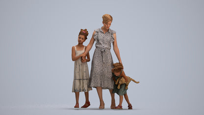 3D human model girl casual kids, photogrammetry scanned person for archviz, standing pose render