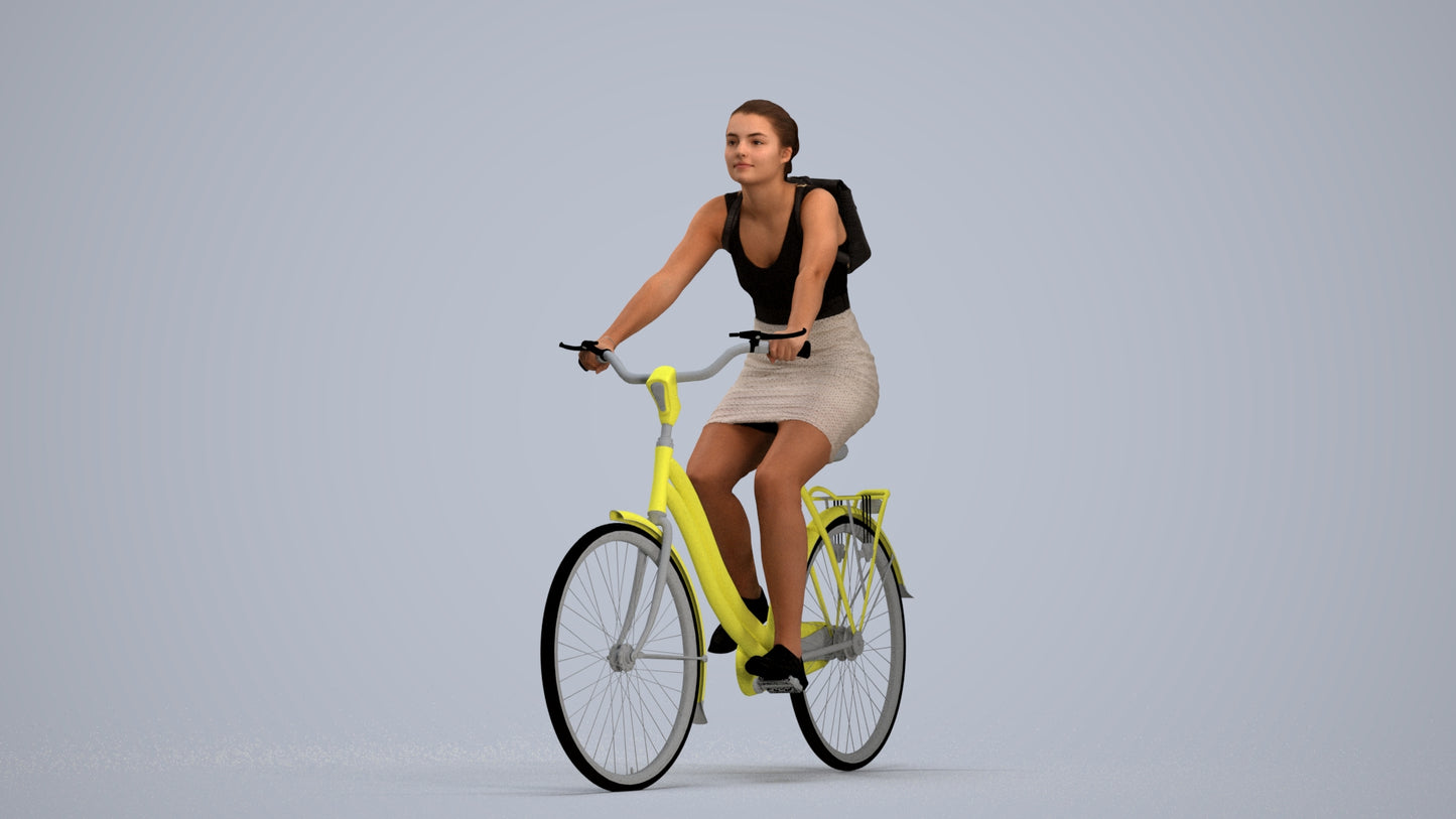 3D scanned girl cycling casual, photorealistic archviz people for Enscape and SketchUp, standing pose render