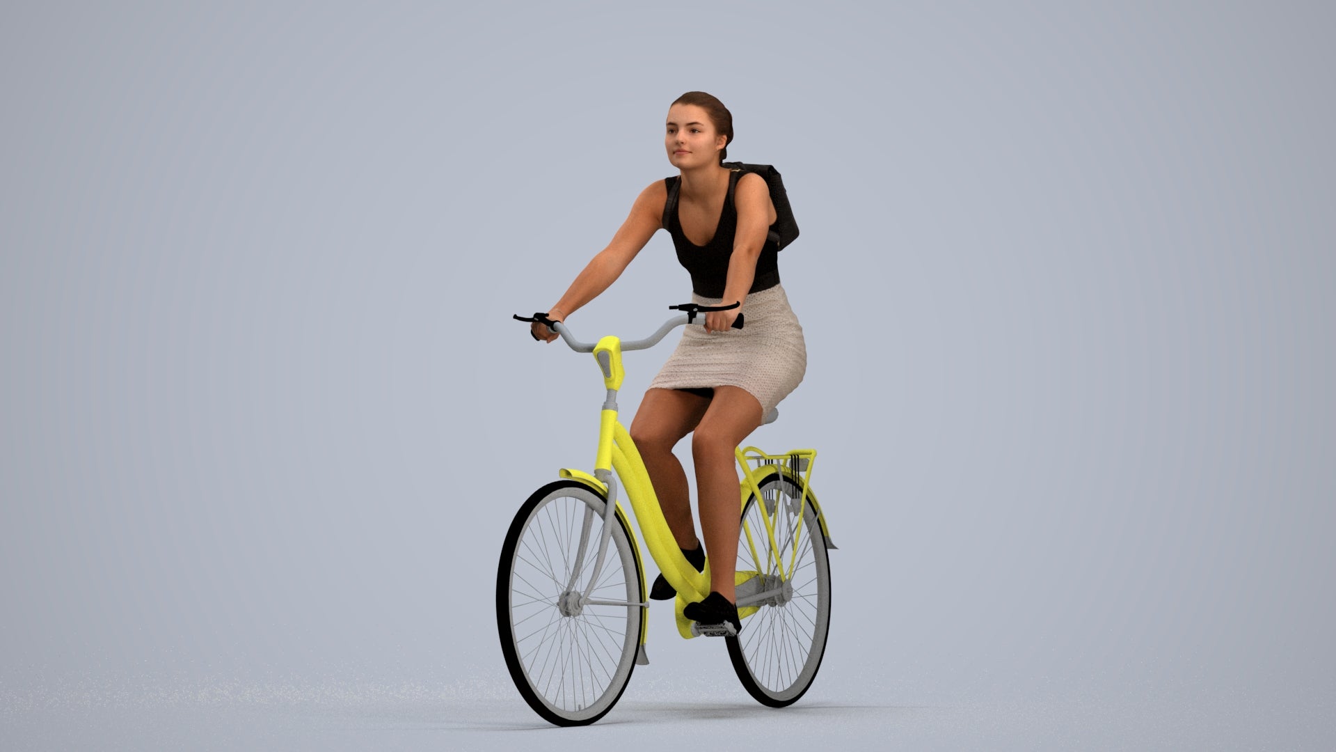 3D scanned girl cycling casual, photorealistic archviz people for Enscape and SketchUp, standing pose render