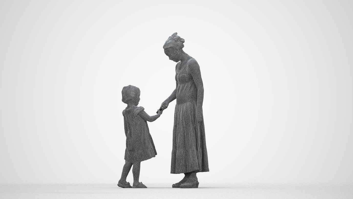 realistic 3D girl casual kids, scanned archviz people for Blender and 3ds Max, wireframe back view