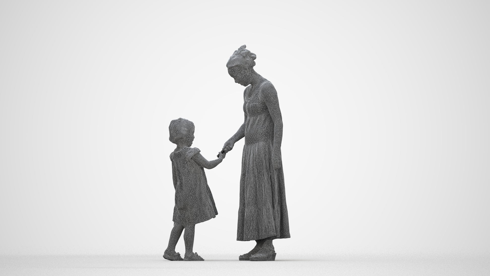 realistic 3D girl casual kids, scanned archviz people for Blender and 3ds Max, wireframe back view