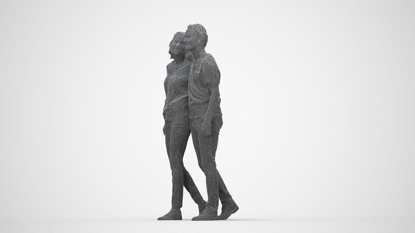 realistic 3D woman casual walking, scanned archviz people for Blender and 3ds Max, wireframe back view