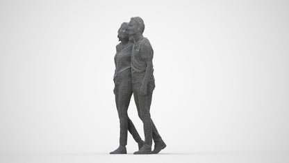 realistic 3D woman casual walking, scanned archviz people for Blender and 3ds Max, wireframe back view