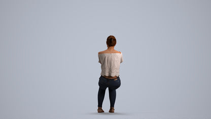 photogrammetry 3D woman casual sitting, realistic human model archviz FBX, front view render