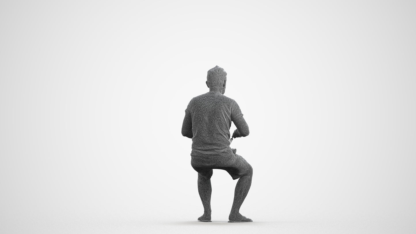 realistic 3D people man casual sitting, render-ready for V-Ray and Corona, FBX OBJ, wireframe front view