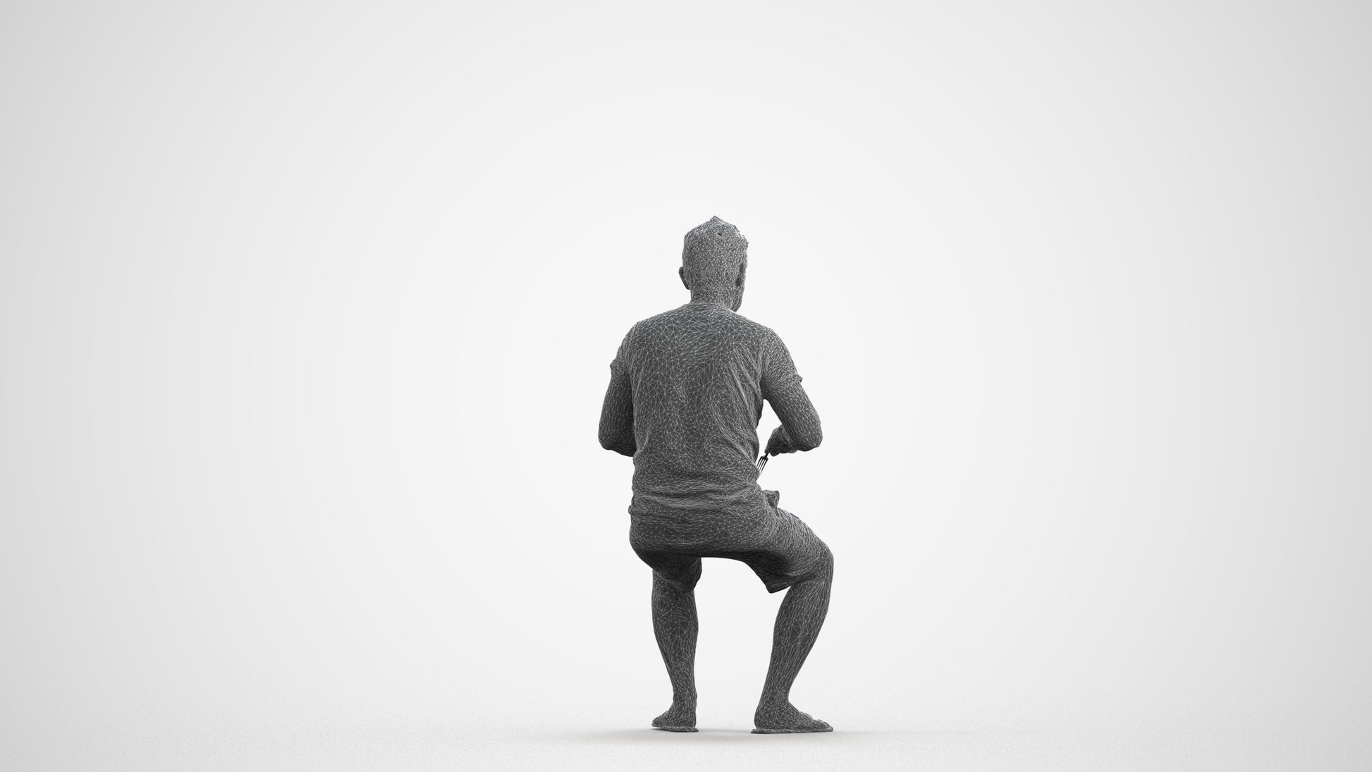 realistic 3D people man casual sitting, render-ready for V-Ray and Corona, FBX OBJ, wireframe front view