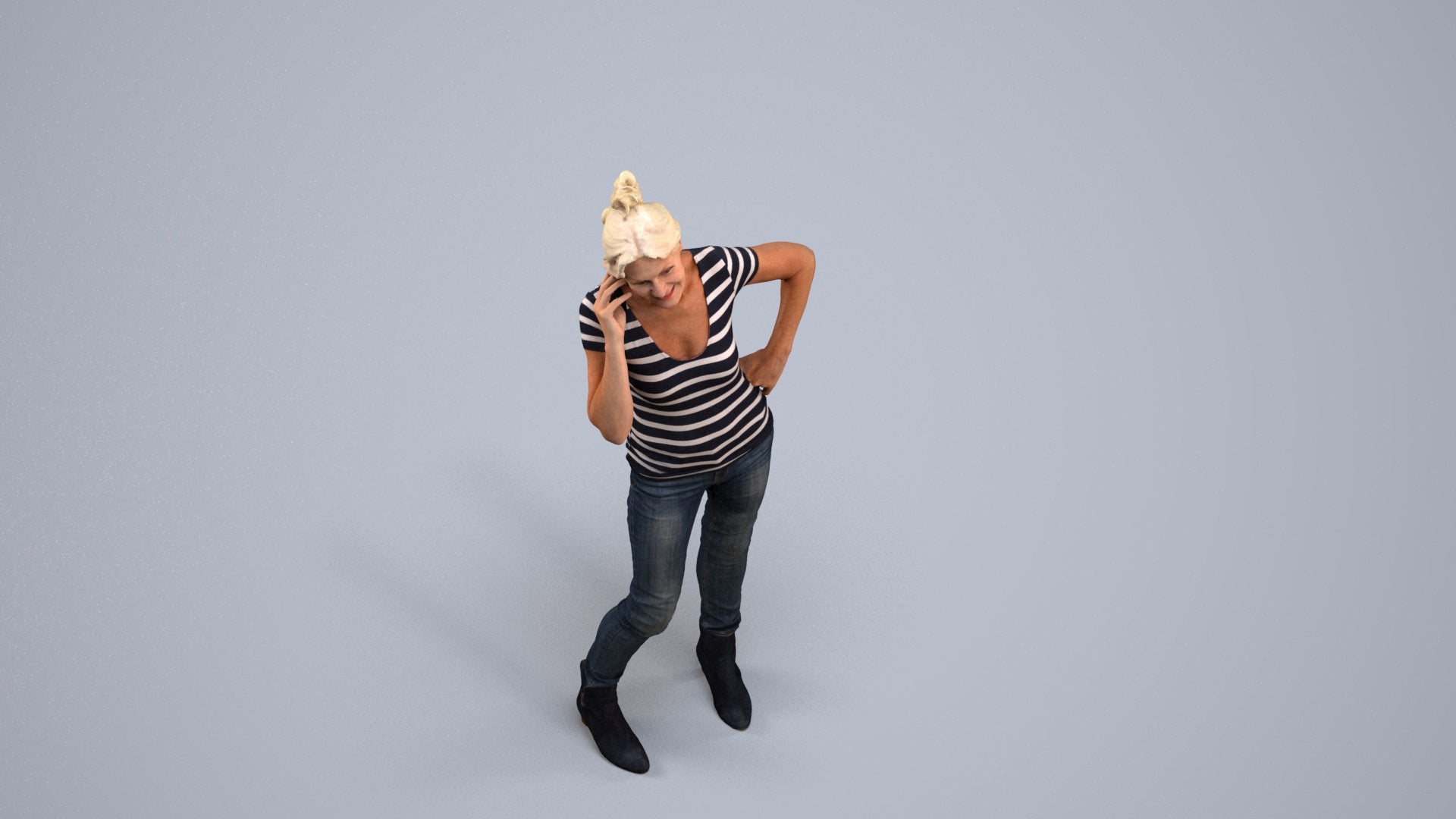 3D people model senior woman casual standing, scanned human for 3ds Max rendering, back view render