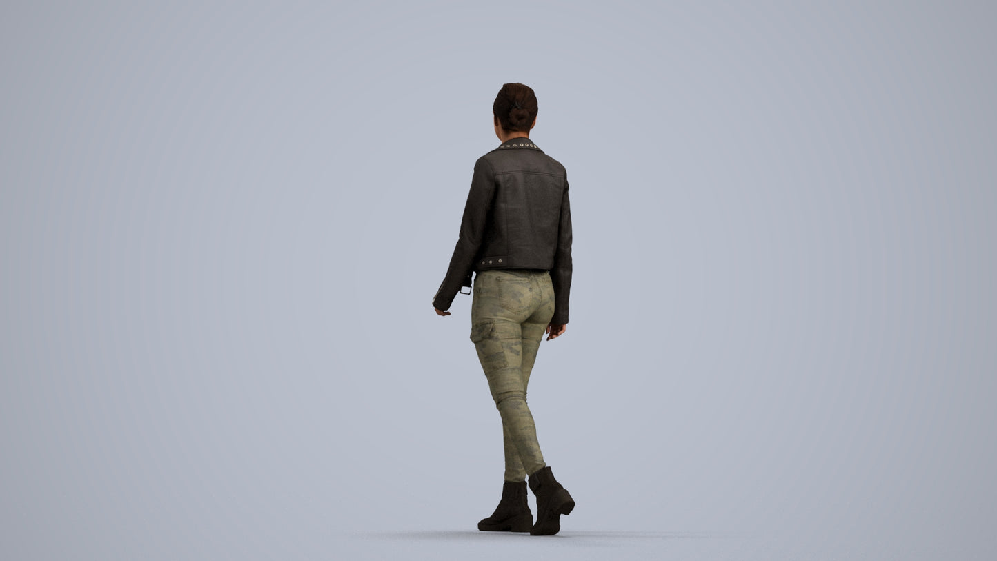 3D people model woman casual walking, scanned human for 3ds Max rendering, front view render