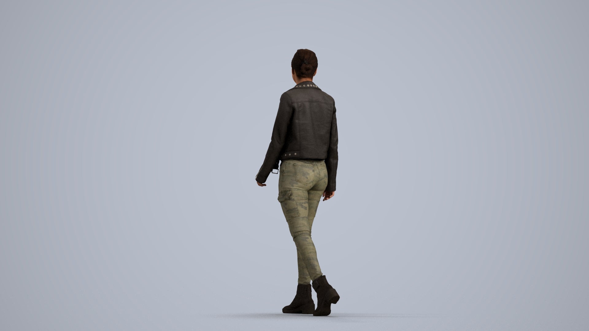 3D people model woman casual walking, scanned human for 3ds Max rendering, front view render