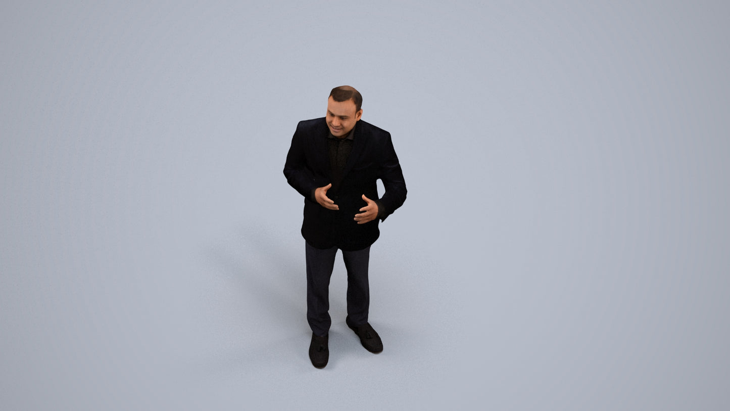 3D human model man formal standing, photogrammetry scanned person for archviz, back view render