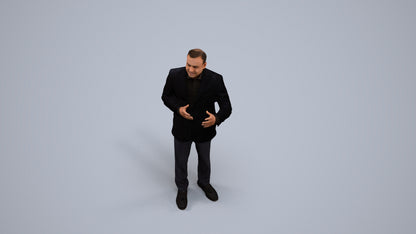 3D human model man formal standing, photogrammetry scanned person for archviz, back view render