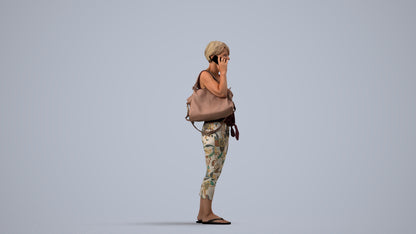 3D scanned senior woman standing, photorealistic archviz people for Enscape and SketchUp, side view render