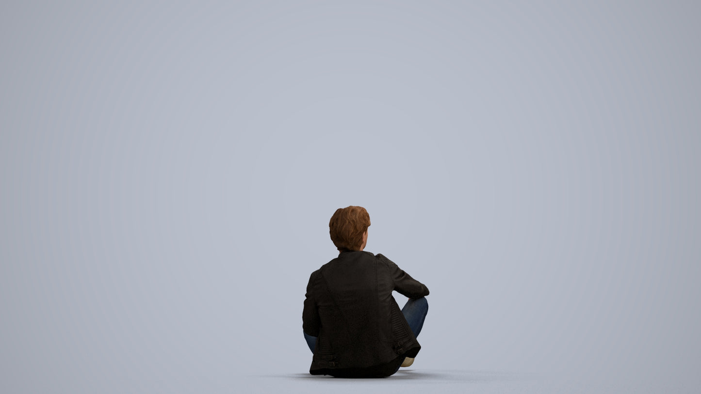realistic 3D people man casual sitting, render-ready for V-Ray and Corona, FBX OBJ, front view render
