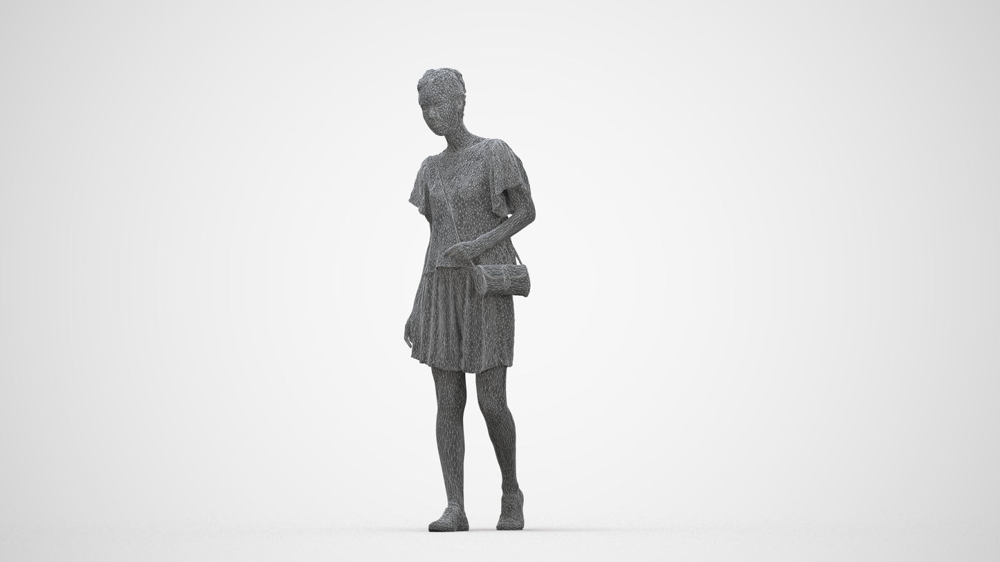 realistic 3D woman casual walking, scanned archviz people for Blender and 3ds Max, wireframe back view