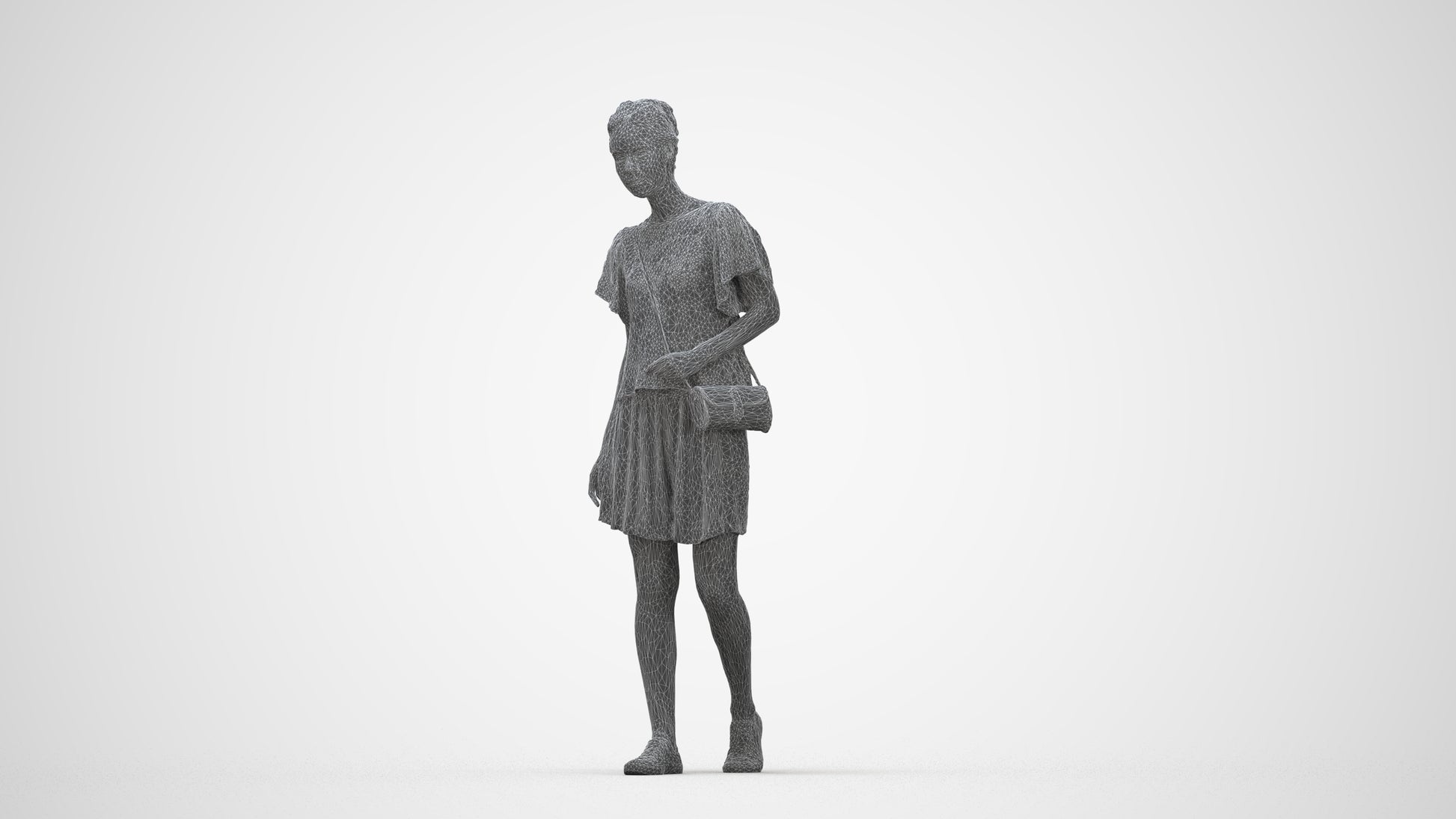 realistic 3D woman casual walking, scanned archviz people for Blender and 3ds Max, wireframe back view