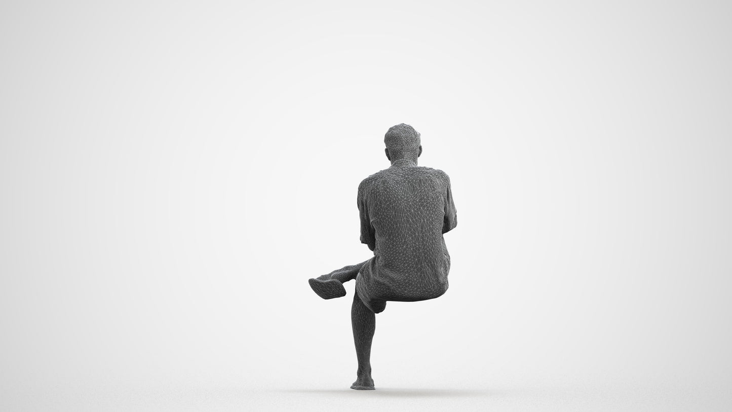 realistic 3D man casual sitting, scanned archviz people for Blender and 3ds Max, wireframe front view