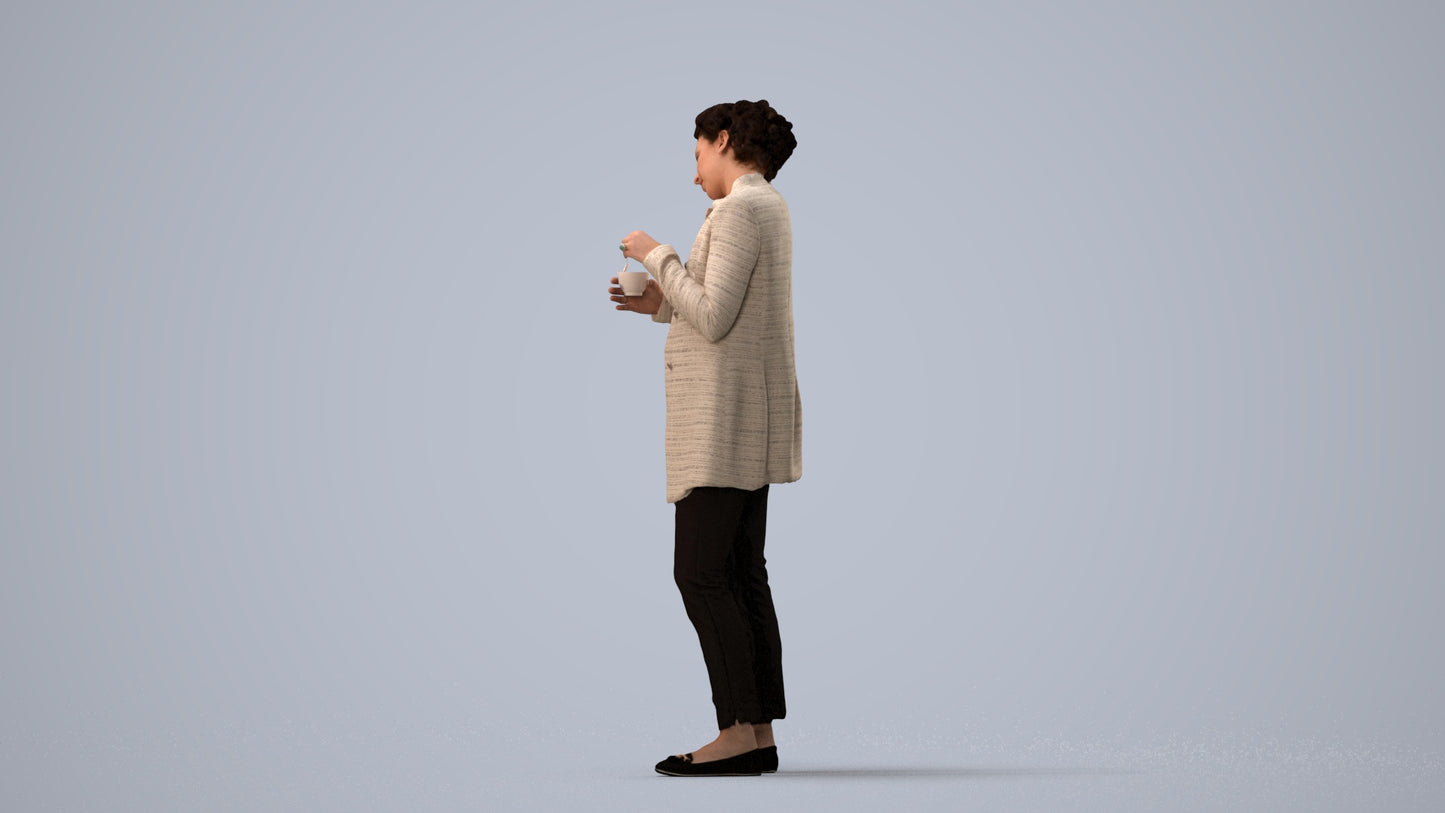 scanned 3D woman business standing, photogrammetry people for Enscape and V-Ray, three-quarter view render