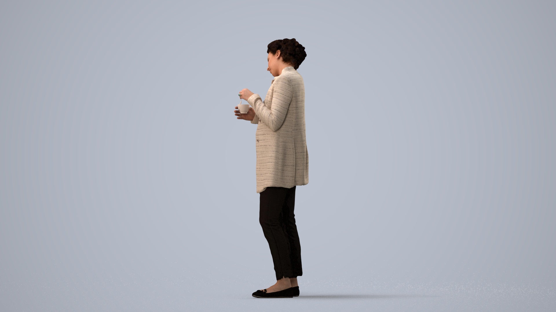scanned 3D woman business standing, photogrammetry people for Enscape and V-Ray, three-quarter view render