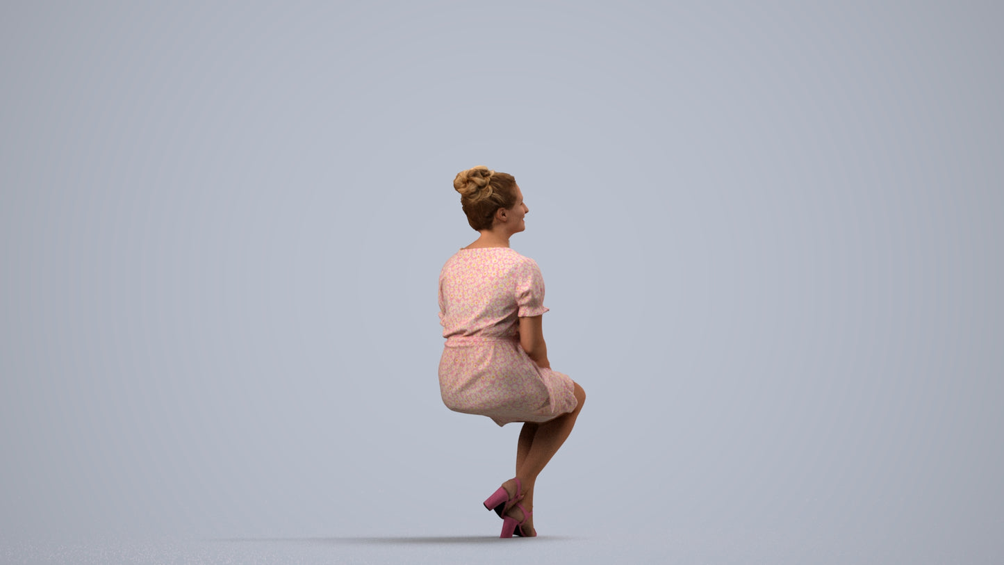 scanned 3D woman casual sitting, photogrammetry people for Enscape and V-Ray, side view render