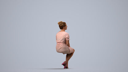 scanned 3D woman casual sitting, photogrammetry people for Enscape and V-Ray, side view render