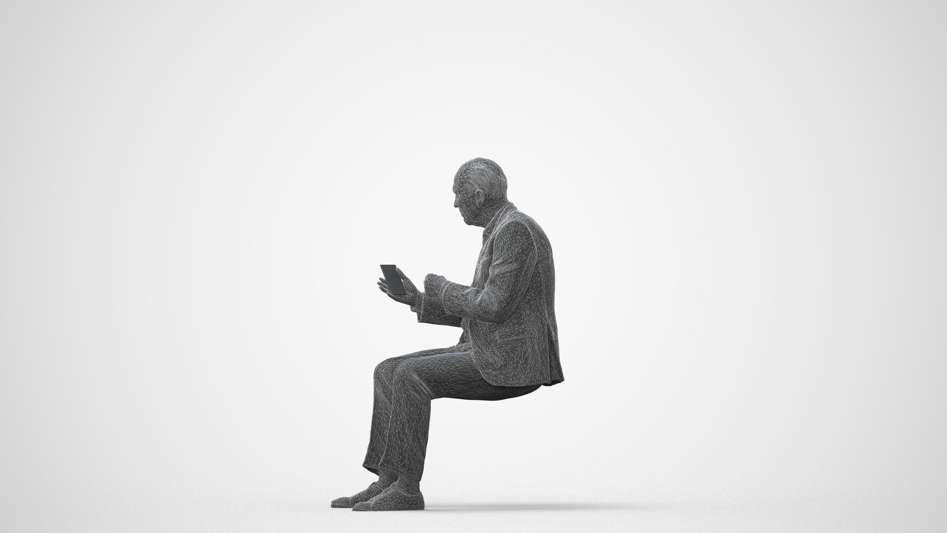 realistic 3D senior man business sitting, scanned archviz people for Blender and 3ds Max, square thumbnail