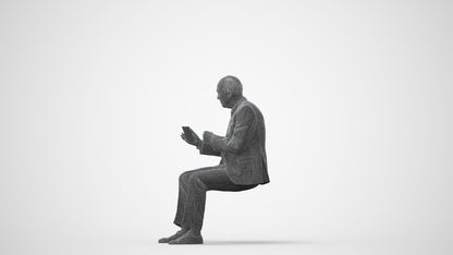 realistic 3D senior man business sitting, scanned archviz people for Blender and 3ds Max, square thumbnail