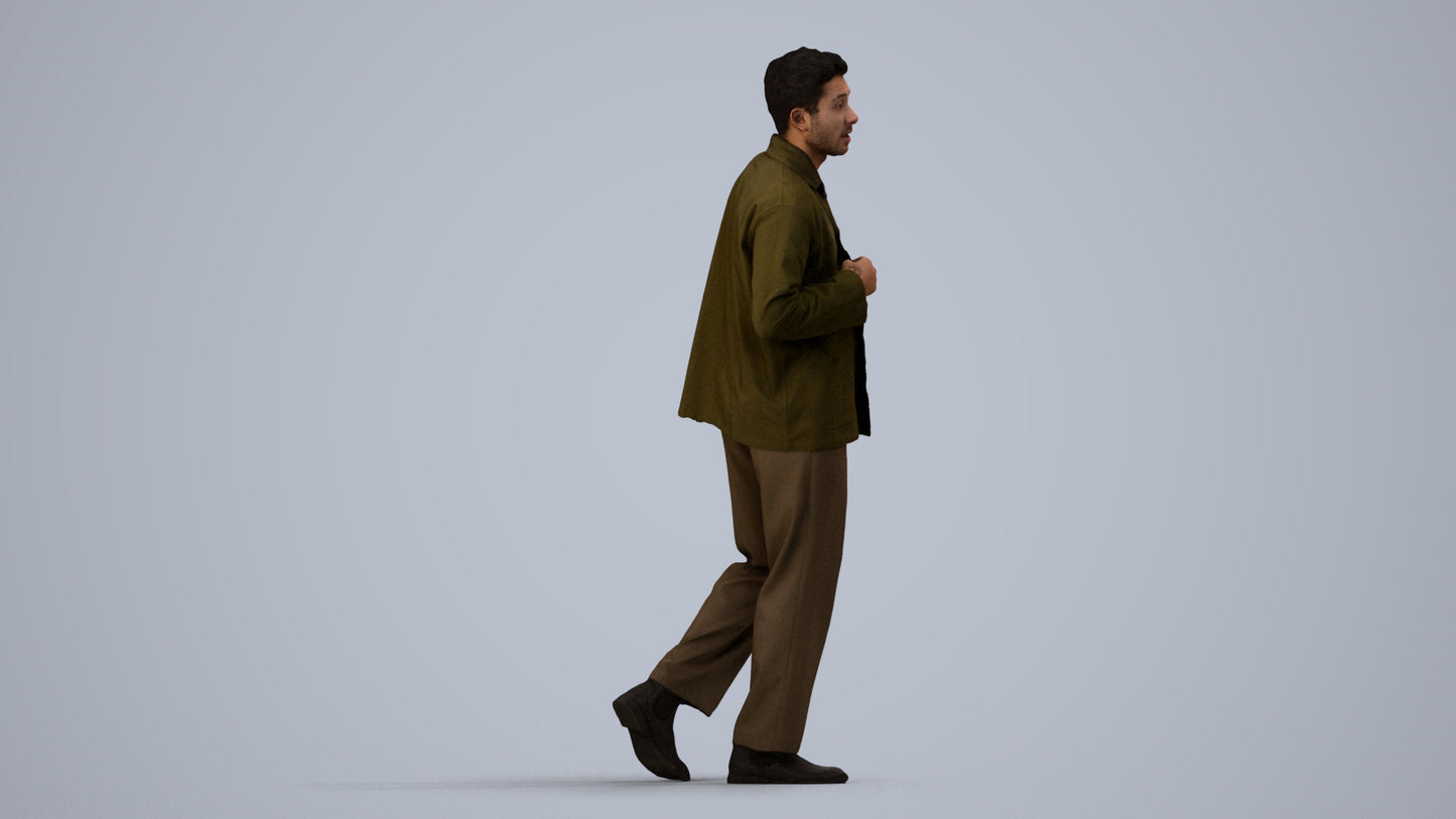 photogrammetry 3D man casual walking, realistic human model archviz FBX, side view render
