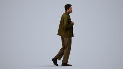 photogrammetry 3D man casual walking, realistic human model archviz FBX, side view render