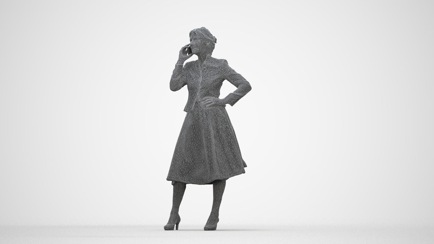 3D human model senior woman business standing, photogrammetry scanned person for archviz, wireframe back view