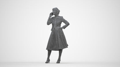 3D human model senior woman business standing, photogrammetry scanned person for archviz, wireframe back view