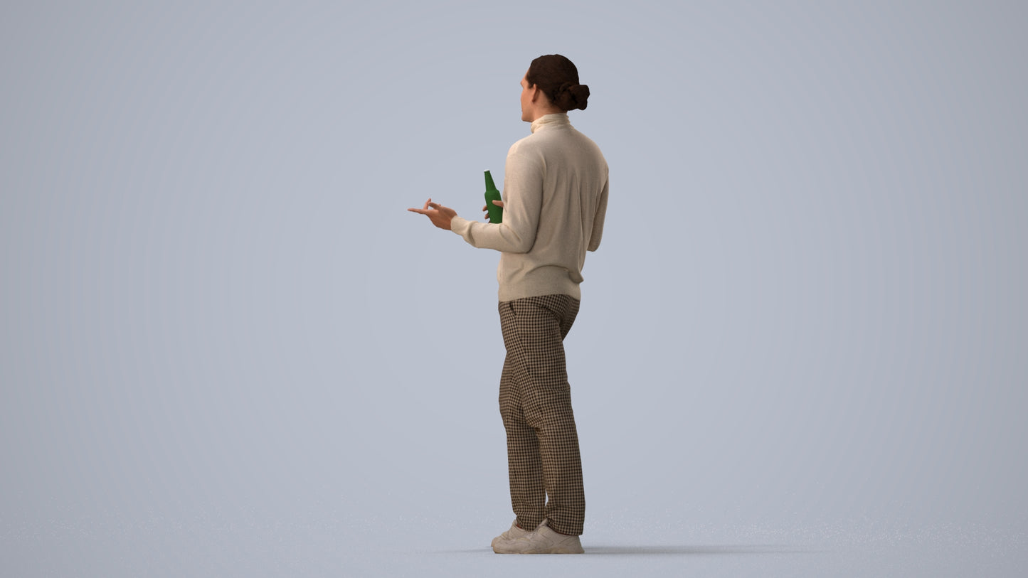 photogrammetry 3D man casual standing, realistic human model archviz FBX, three-quarter view render