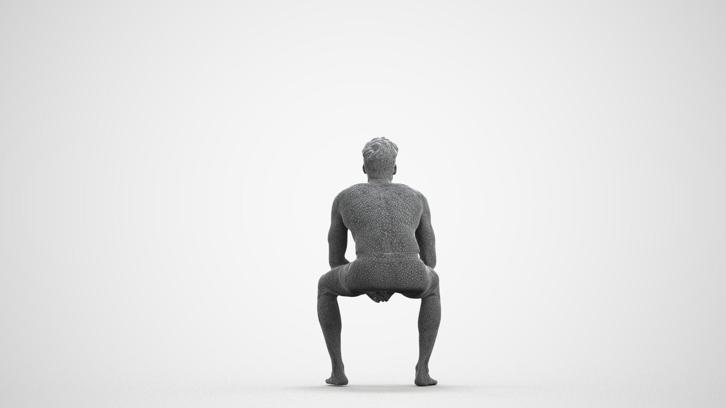 photogrammetry 3D man pool, realistic human model archviz FBX, wireframe front view