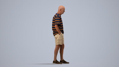 realistic 3D senior man casual standing, scanned archviz people for Blender and 3ds Max, side view render
