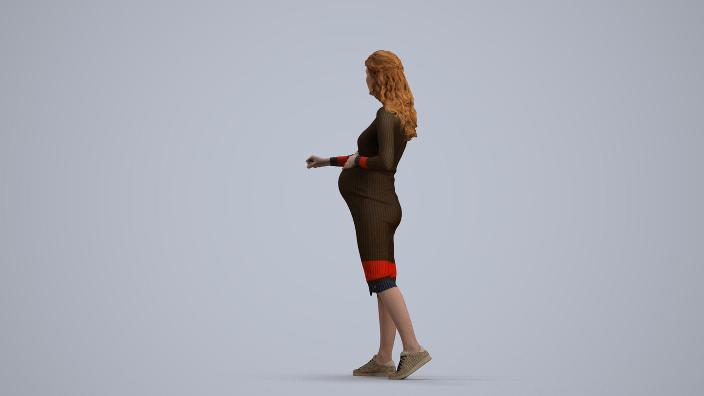 3D human model woman casual standing, photogrammetry scanned person for archviz, front view render