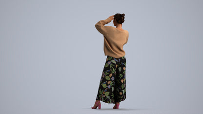 3D human model woman casual standing, photogrammetry scanned person for archviz, front view render
