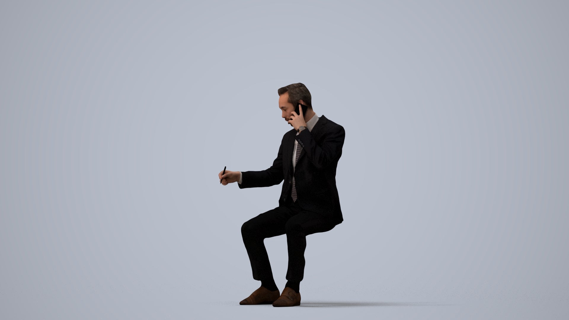 3D scanned man business formal, photorealistic archviz people for Enscape and SketchUp, three-quarter view render