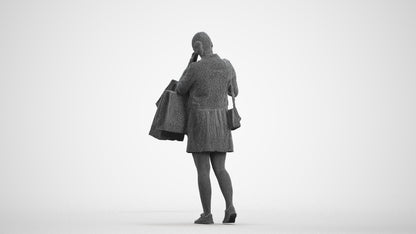 scanned 3D woman casual shopping, photogrammetry people for Enscape and V-Ray, wireframe front view
