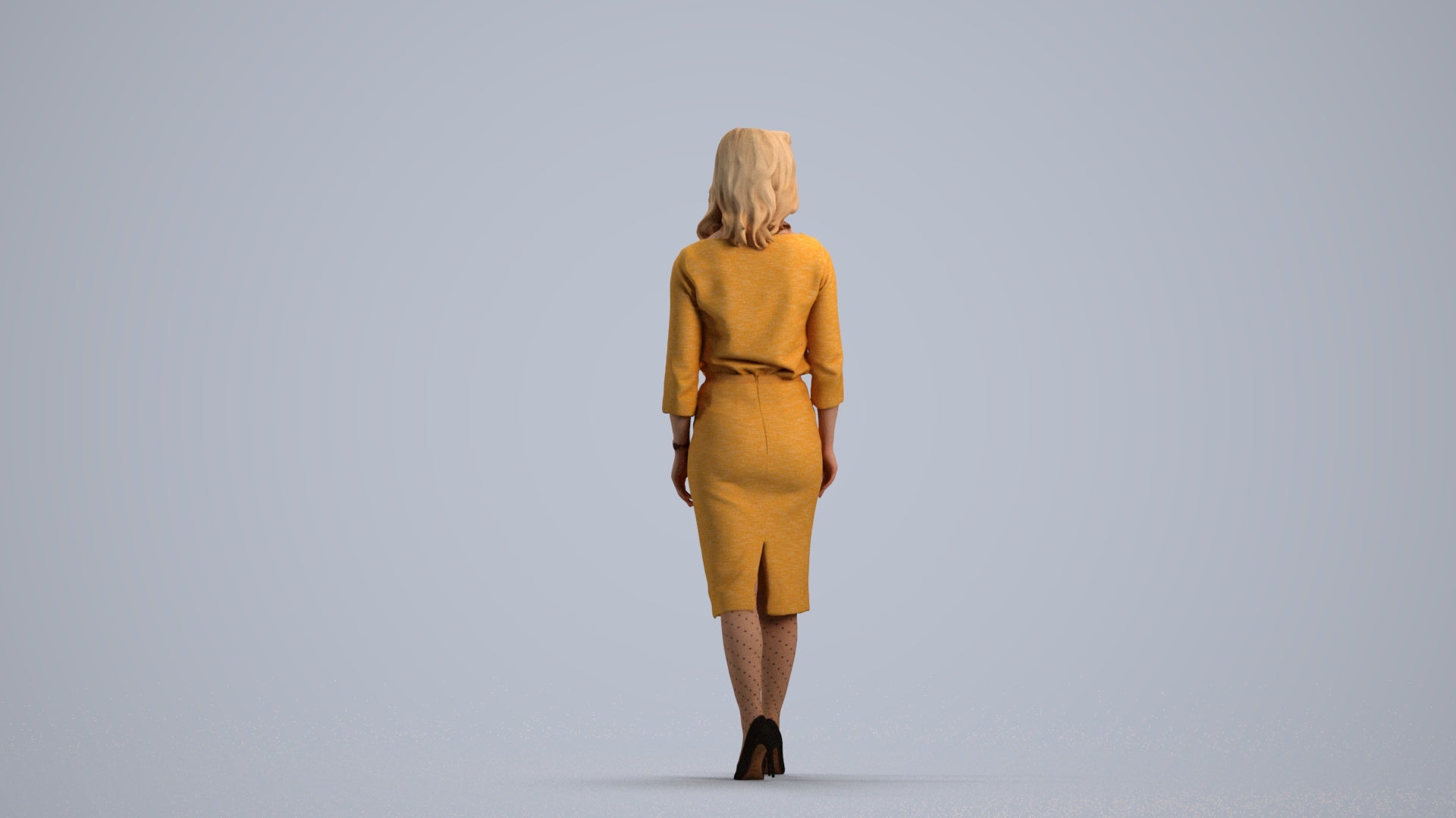 realistic 3D woman business standing, scanned archviz people for Blender and 3ds Max, front view render