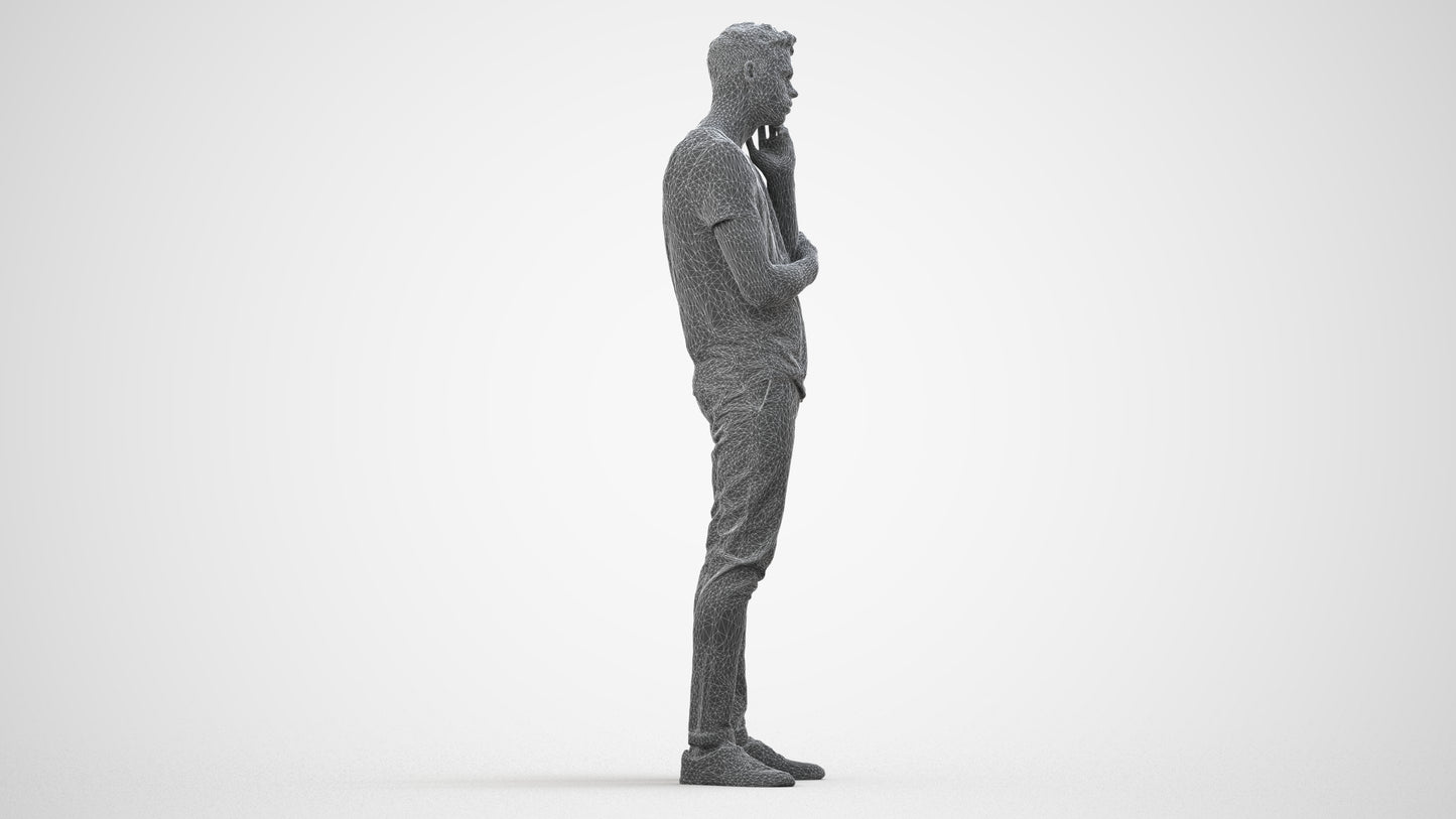photogrammetry 3D man casual standing, realistic human model archviz FBX, wireframe side view
