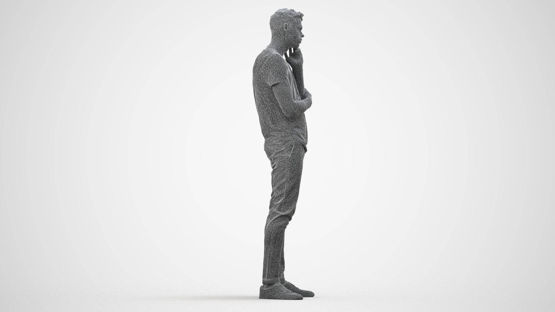 photogrammetry 3D man casual standing, realistic human model archviz FBX, wireframe side view