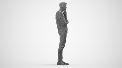 photogrammetry 3D man casual standing, realistic human model archviz FBX, wireframe side view