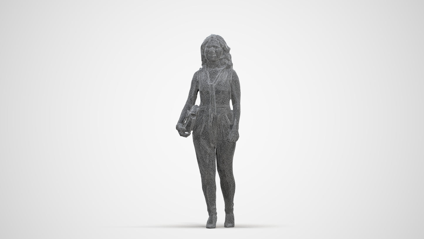 realistic 3D human woman casual standing, archviz people FBX OBJ for Blender, three-quarter front view render