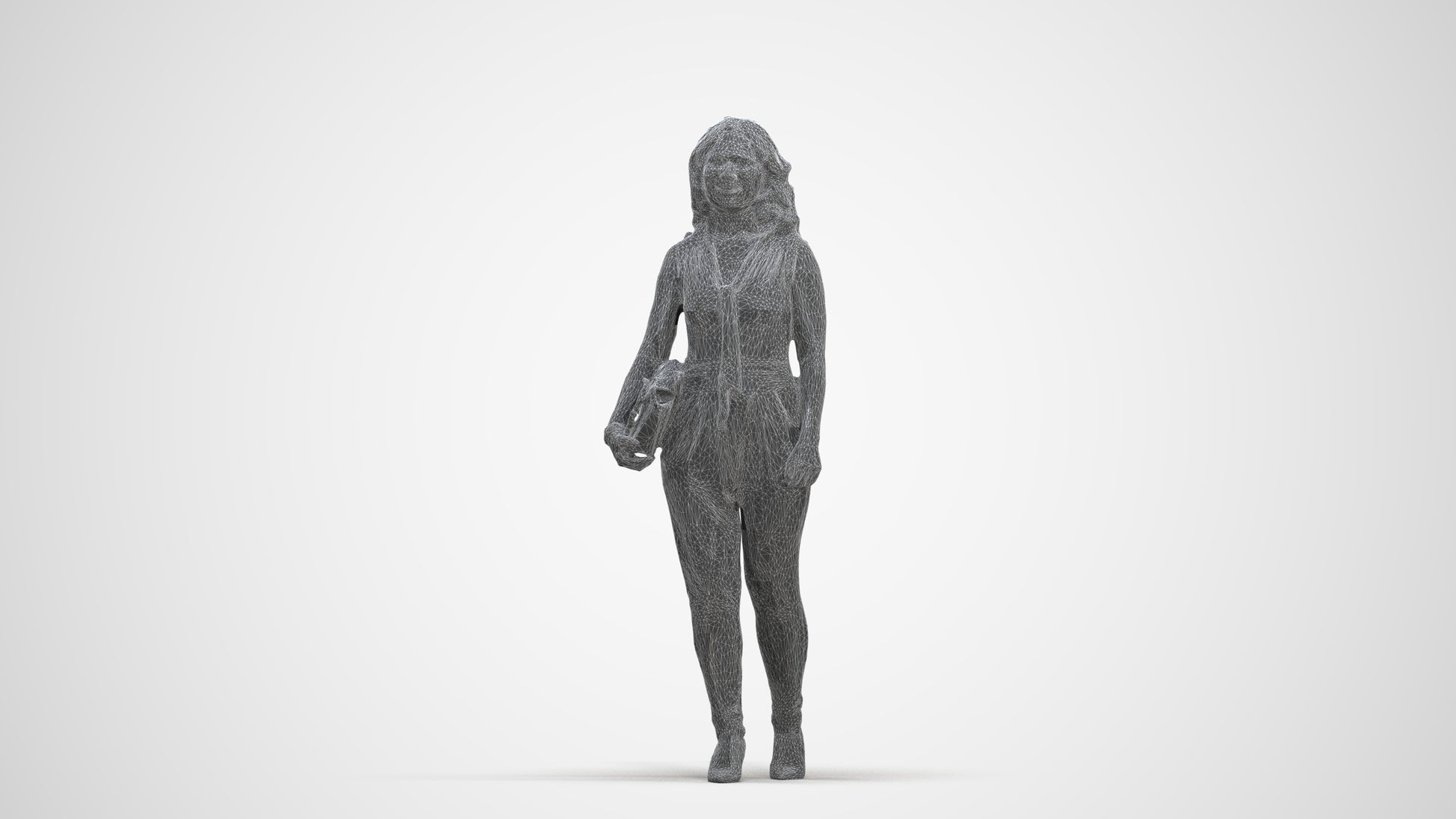 realistic 3D human woman casual standing, archviz people FBX OBJ for Blender, three-quarter front view render