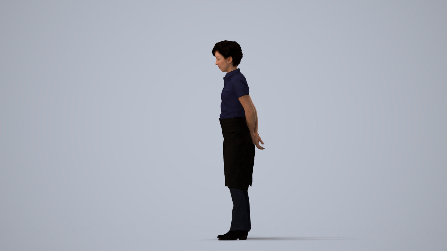 3D scanned woman standing, photorealistic archviz people for Enscape and SketchUp, three-quarter view render