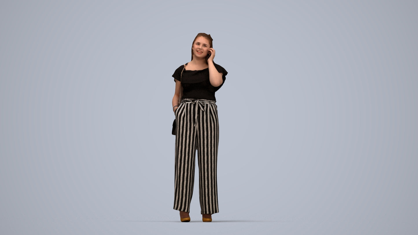 realistic 3D people woman casual standing, render-ready for V-Ray and Corona, FBX OBJ, top-down view render