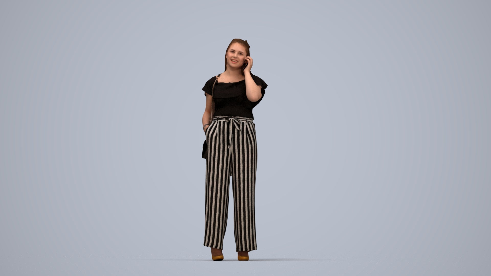 realistic 3D people woman casual standing, render-ready for V-Ray and Corona, FBX OBJ, top-down view render